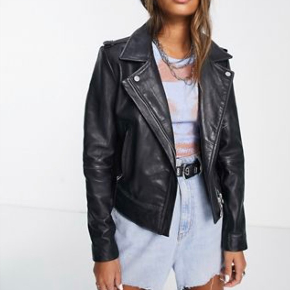 Barneys Originals Barney's Originals Beppe Leather Jacket With Ribbed 10 L biker